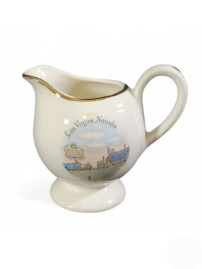 Enco Views of America Las Vegas Creamer Pitcher 22K Gold Vintage Souvenir
